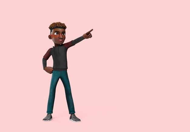 3d illustration du personnage masculin pose pointant du doigt