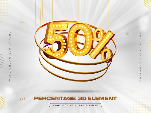 PSD gratuit 3d numéro 50 pourcentage d'offre en or rendering isolé