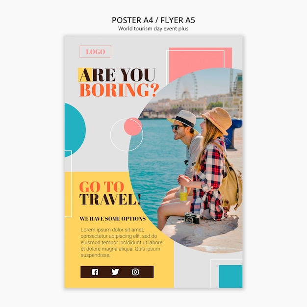 PSD gratuit affiche colorée de la journée mondiale du tourisme