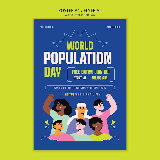 PSD gratuit affiche de la journée mondiale de la population au design plat