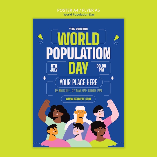 PSD gratuit affiche de la journée mondiale de la population au design plat