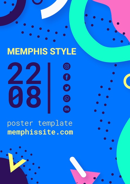 PSD gratuit affiche de style memphis bleu