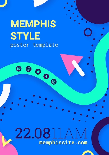 PSD gratuit affiche de style memphis bleu