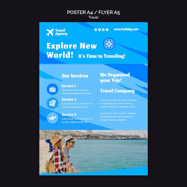 PSD gratuit affiche verticale pour agence de voyages