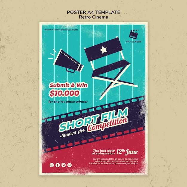 PSD gratuit affiche verticale pour le cinéma rétro