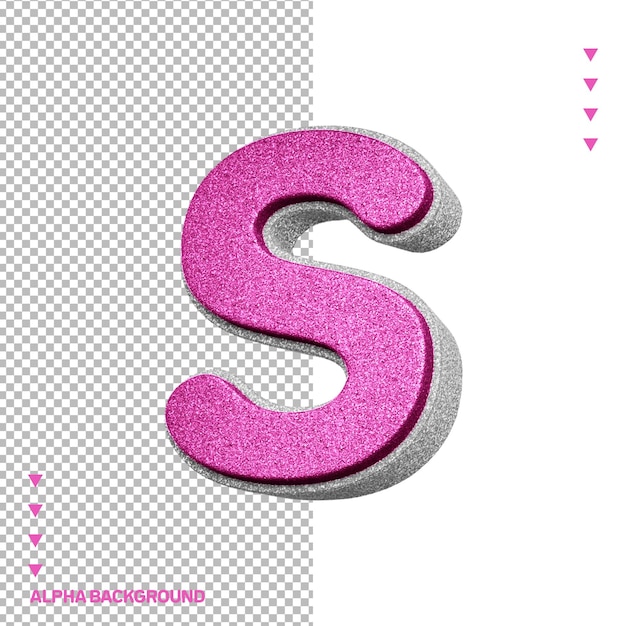 PSD gratuit alphabet 3d lettre s rose avec une texture brillante blanche