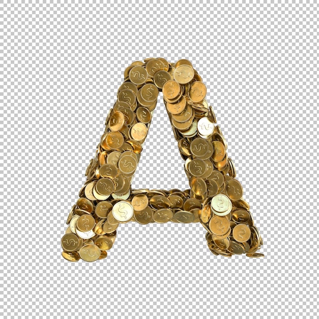 PSD gratuit alphabet fabriqué à partir de pièces d'or sur fond transparent