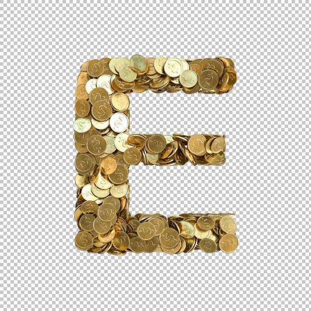 PSD gratuit alphabet fabriqué à partir de pièces d'or sur fond transparent