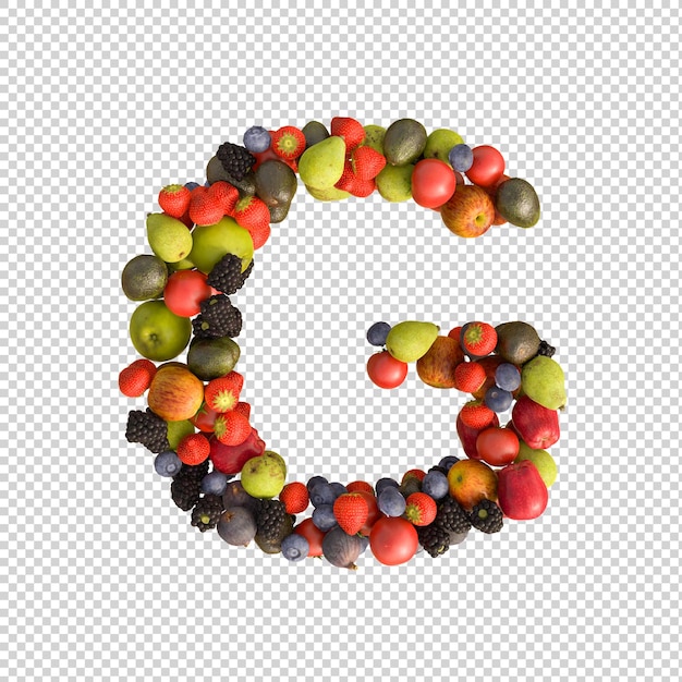 PSD gratuit alphabet de fruits frais sur fond transparent