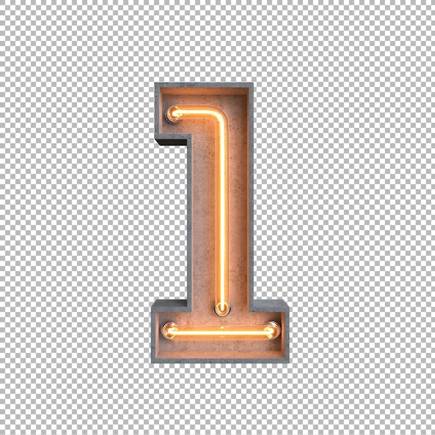 PSD gratuit alphabet néon béton sur fond transparent