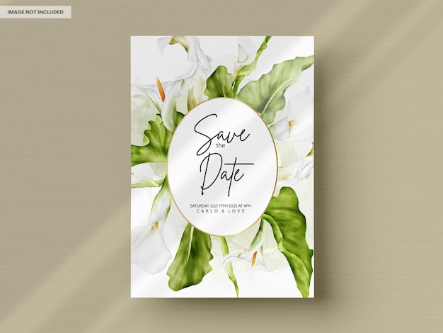 PSD gratuit aquarelle fleur de lys blanc et feuilles de verdure carte d'invitation de mariage