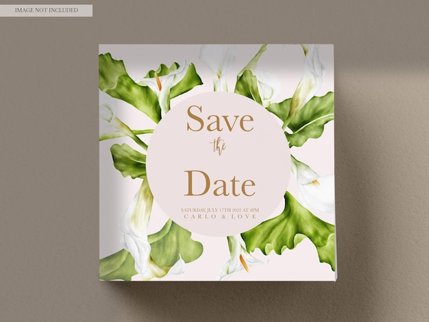 PSD gratuit aquarelle fleur de lys blanc et feuilles de verdure carte d'invitation de mariage