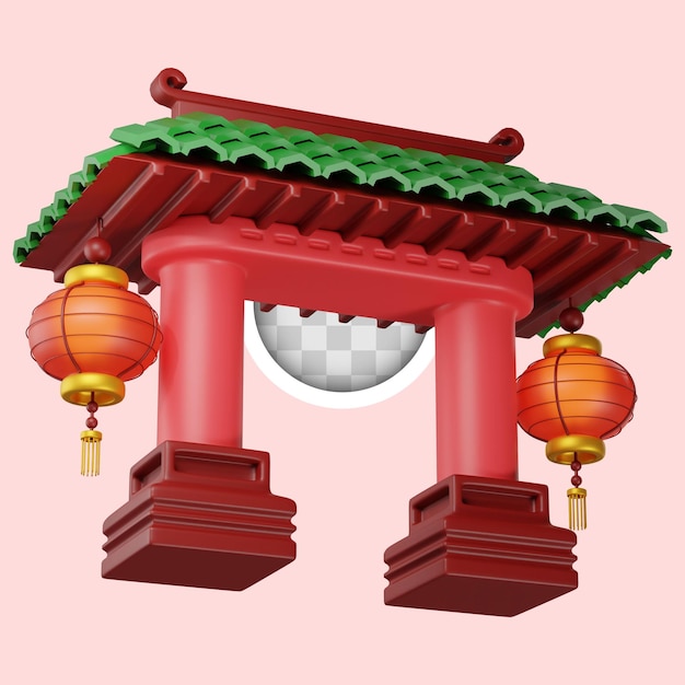 PSD gratuit l'architecture de la porte représentative du nouvel an chinois