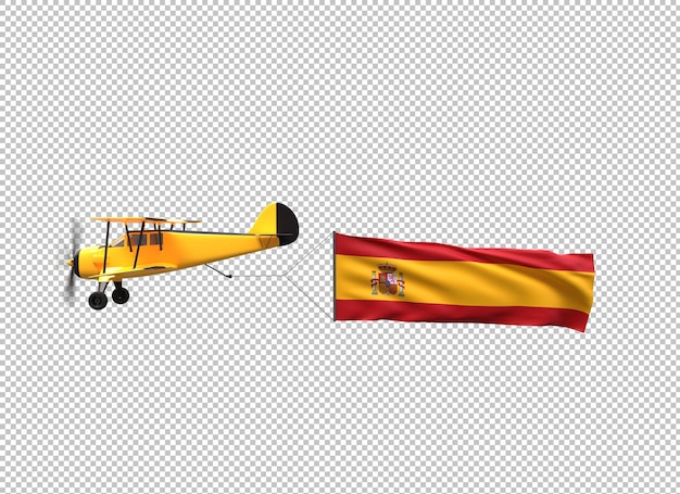 PSD gratuit avion volant avec drapeau d'espagne sur un fond transparent