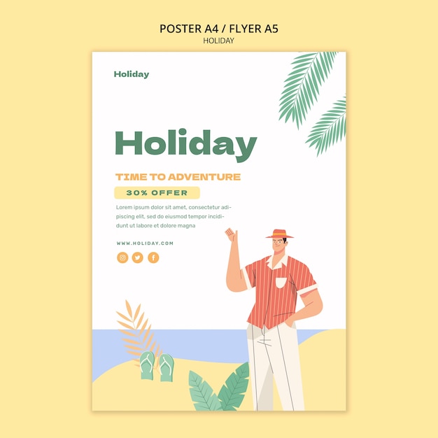 PSD gratuit bannière d'affiche de concept de vacances design plat