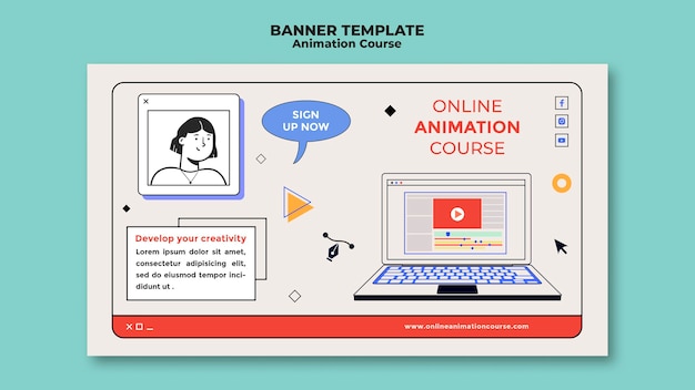 PSD gratuit bannière de cours d'animation en ligne