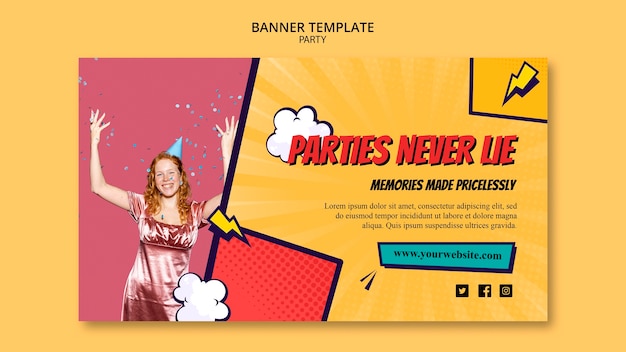 PSD gratuit bannière horizontale de fête de style comique