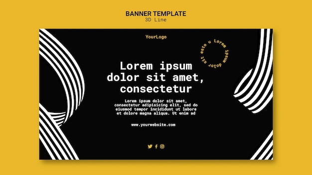 PSD gratuit bannière horizontale avec des lignes tridimensionnelles