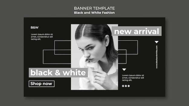 PSD gratuit bannière horizontale de mode noir et blanc