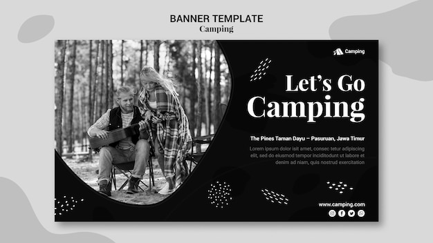 PSD gratuit bannière horizontale monochrome pour camping avec couple