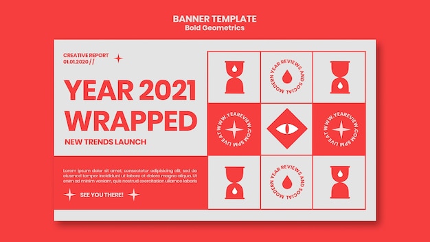 PSD gratuit bannière horizontale pour l'examen et les tendances du nouvel an