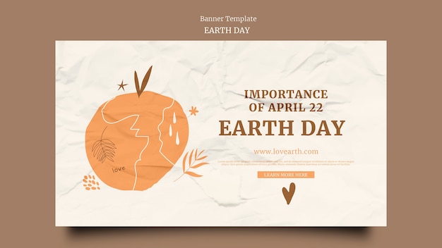 PSD gratuit bannière horizontale pour le jour de la terre avec texture de papier froissé et éléments dessinés à la main