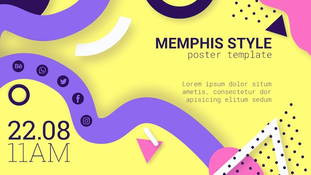 PSD gratuit bannière de style memphis jaune