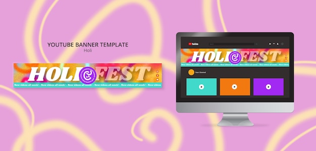 Bannière youtube de célébration du festival holi