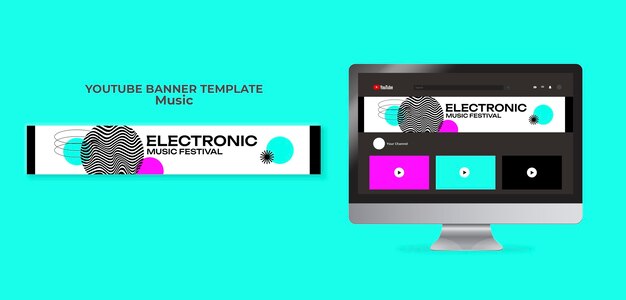 Bannière youtube de musique électronique design plat