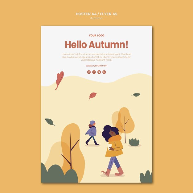 Bonjour modèle d'affiche d'automne