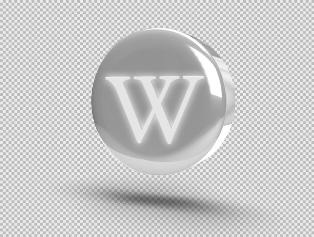 Bouton rond 3D brillant réaliste avec l'icône Wikipédia