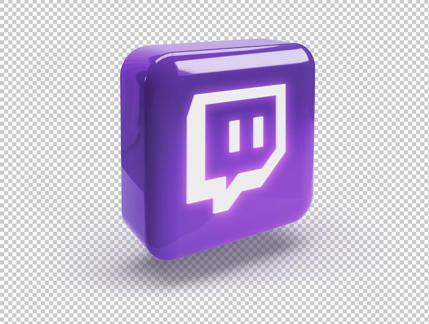 Carré arrondi 3D avec logo Twitch brillant