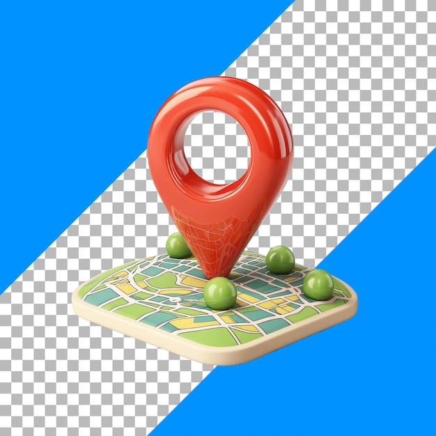 PSD gratuit carte 3d avec épingle de localisation rouge et arbres verts sur fond bleu