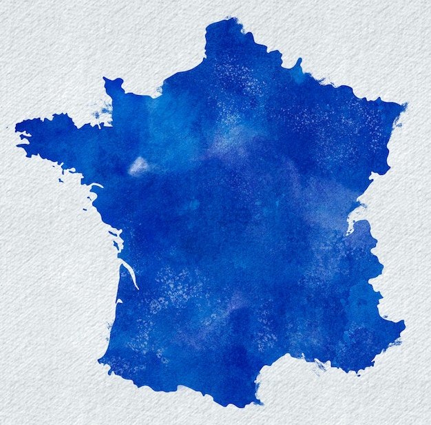 Carte de France à l'aquarelle en bleu