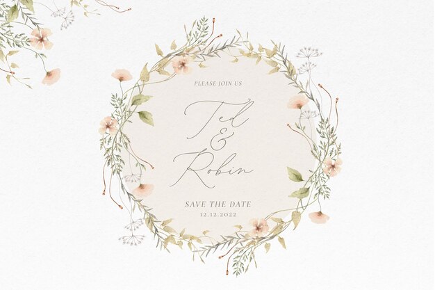 Carte d'invitation de mariage aquarelle avec des fleurs délicates