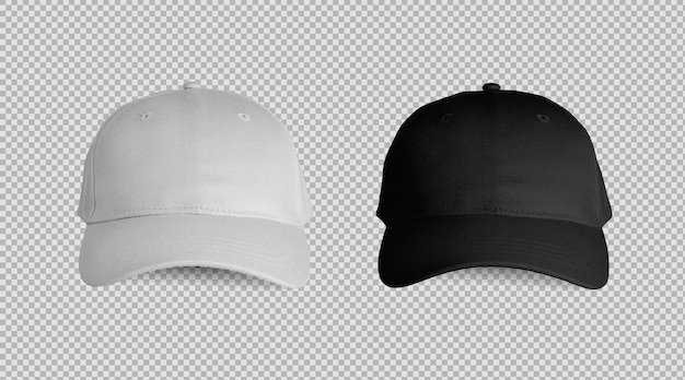 PSD gratuit casquettes avant isolées en noir et blanc