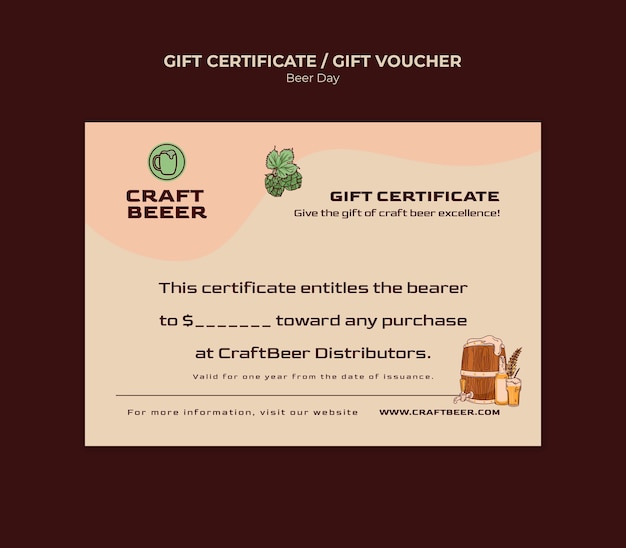 PSD gratuit certificat-cadeau pour la célébration du jour de la bière