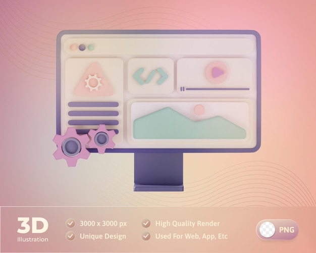 PSD gratuit codage de site web avec illustration 3d par ordinateur