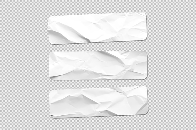 Collection d'autocollants blancs de forme rectangulaire isolés sur un fond transparent