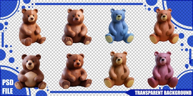 PSD gratuit une collection colorée de mignonnes figurines d'ours