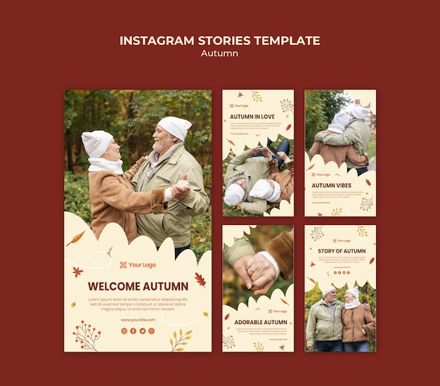 PSD gratuit collection d'histoires instagram pour accueillir la saison automnale