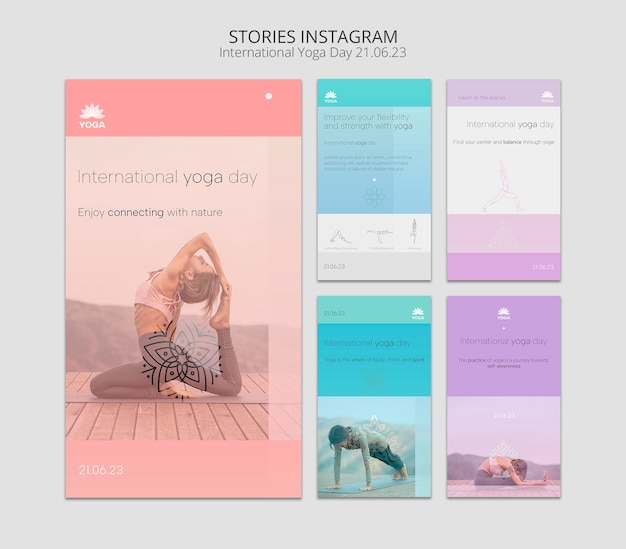 PSD gratuit collection d'histoires instagram pour la célébration de la journée internationale du yoga