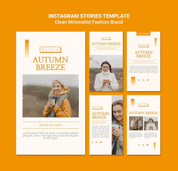 PSD gratuit collection d'histoires instagram pour une marque de mode d'automne minimaliste