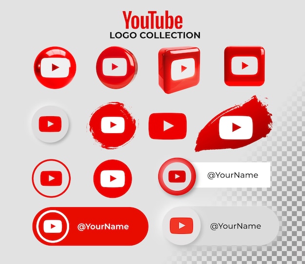 PSD gratuit collection d'icônes avec logo youtube sur fond transparent