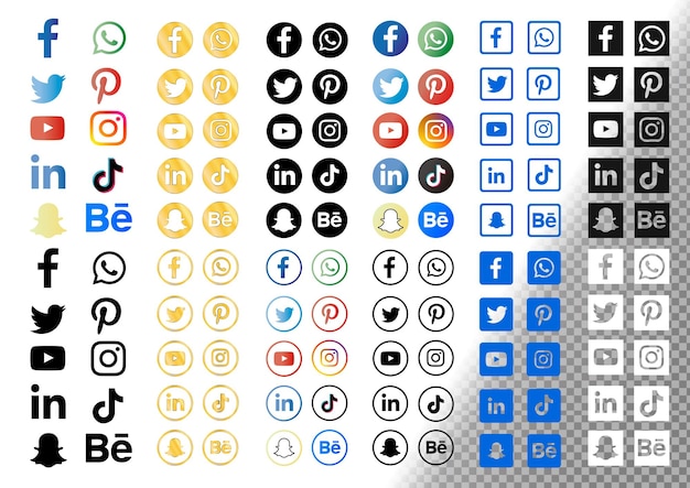 Collection d'icônes de médias sociaux avec des dégradés et de l'or