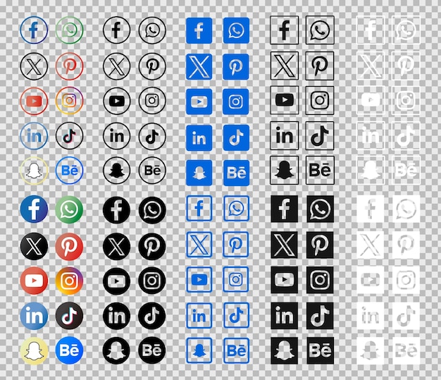 Collection de logos colorés et de formulaires de médias sociaux sur un fond transparent