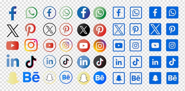 PSD gratuit collection de logos de médias sociaux colorés sur un fond transparent