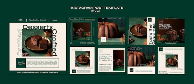 Collection de publications instagram d'affaires de desserts