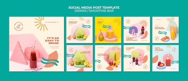 PSD gratuit collection de publications instagram de boissons aux fruits savoureuses