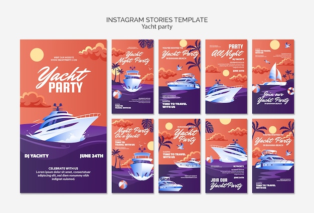 PSD gratuit collection de publications instagram célébration de fête de yacht de luxe